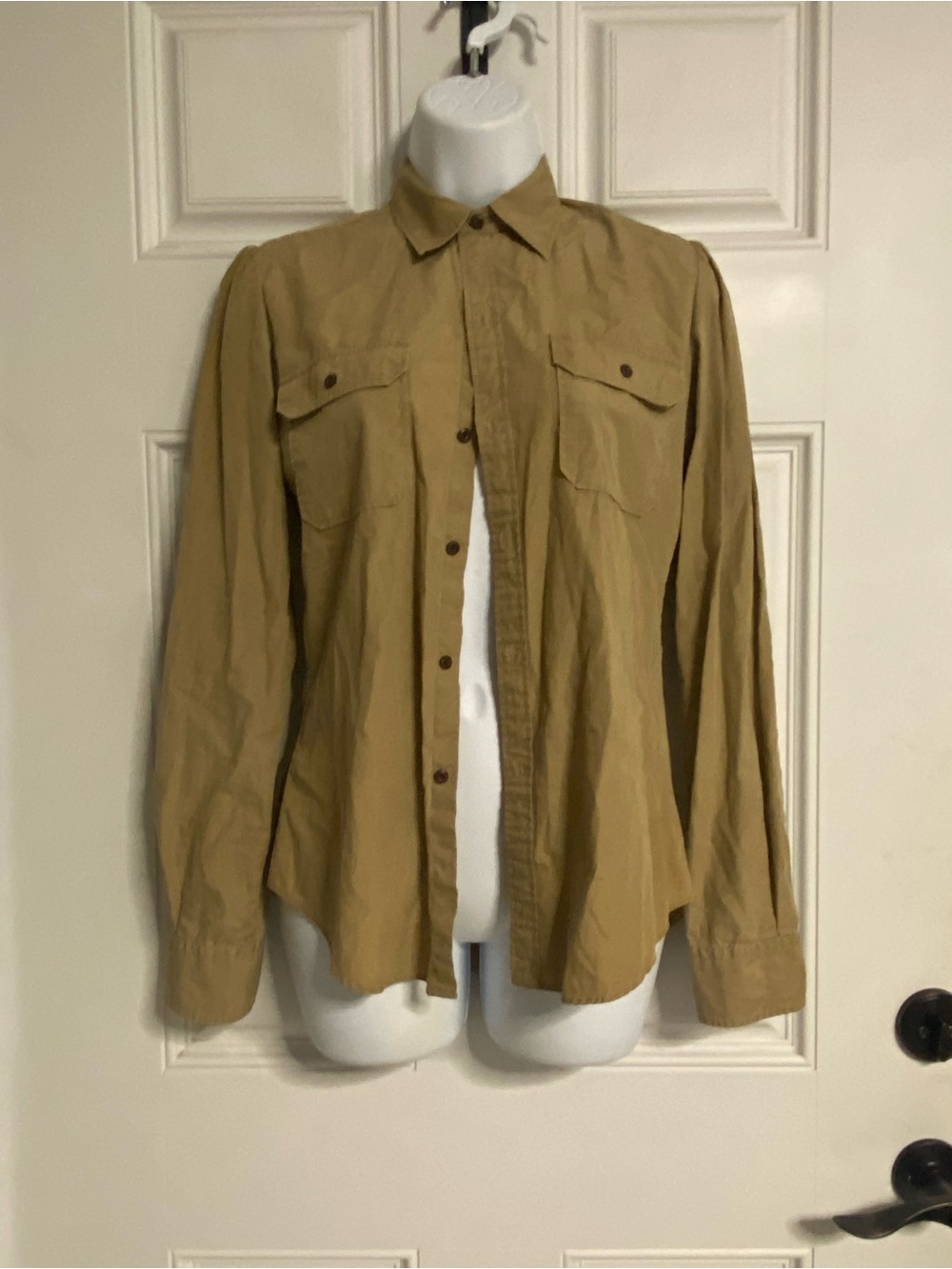 T44- RALPH LAUREN Blue Label MILITARY Tan DUAL Chest Pocket Button Up Shirt